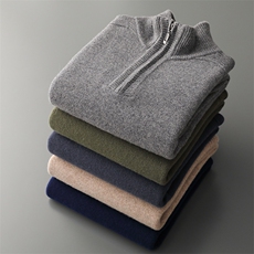 秋冬新款男士羊毛衫舒适百搭半高领拉链设计时尚保暖针织毛衣，男装羊毛衫，牧圣羊绒