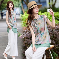 现货！香云纱复古时尚洋气新中式遮肉减龄薄款舒适宋锦两件套大码，女装套装/套裙，木橙西子