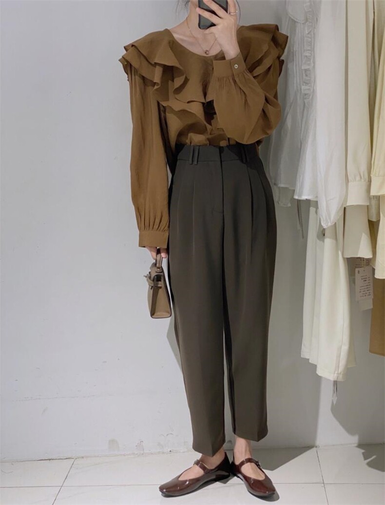 韩系荷叶边小衫，其它，驿谷