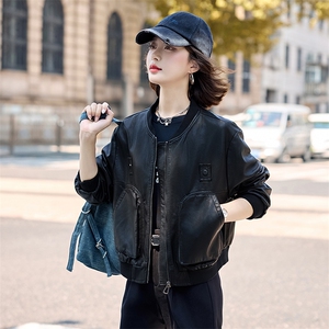 小个子皮衣外套女棒球服上衣春秋款时尚高级感港风复古显瘦皮夹克图片