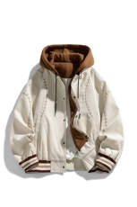 假两件连帽棒球服春季宽松复古明线刺绣潮流外套XZ309JK8006P95，女装短外套，星座309（原A406）