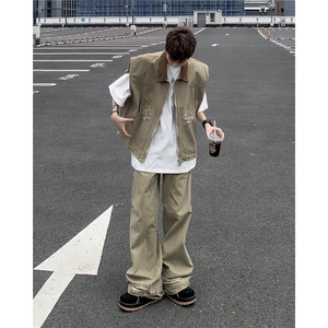 美式潮牌复古牛仔马甲男生廓形设计坎肩马甲宽松外套J70033-p63图片