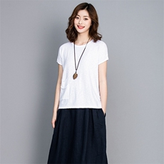 2021年夏季舒适时尚优雅短袖T恤圆领纯色直筒百搭，女装T恤，小林双子