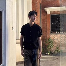 三色定纺全棉提花针织开衫翻领纽扣短袖夏薄，男装针织衫/毛衣，星座1210-1