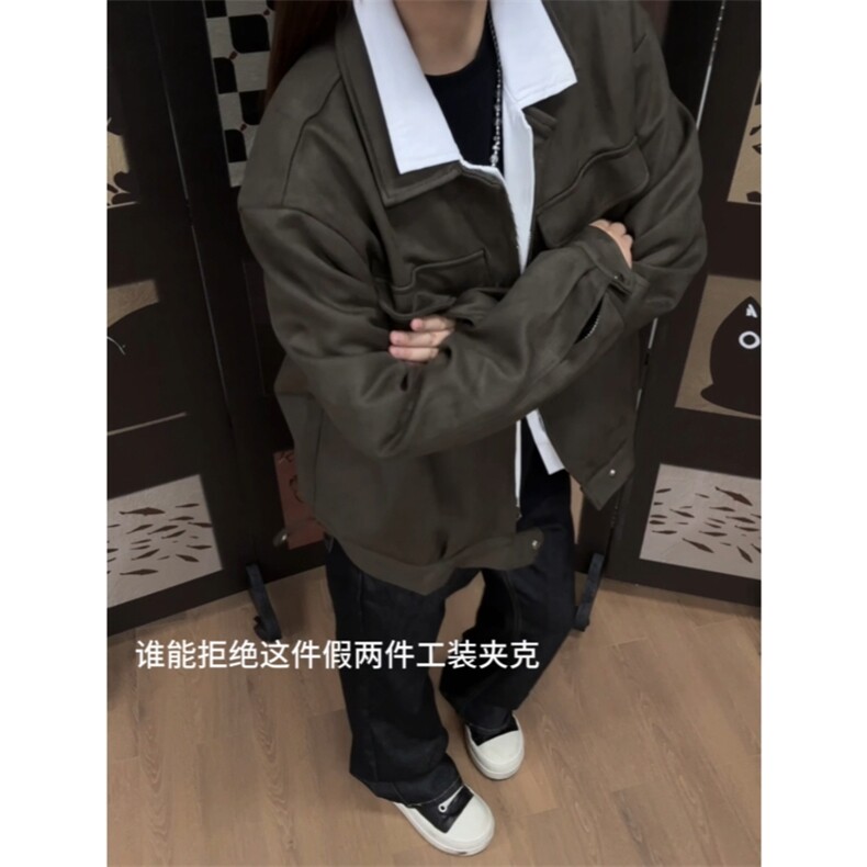 现货水洗麂皮假两件老钱风艾克夹克,男装夹克,星座910A