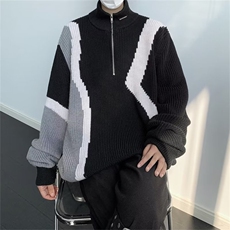 撞色毛衣男秋冬季设计感慵懒风针织外套保暖套头圆领线衣，男装针织衫/毛衣，星座716-2