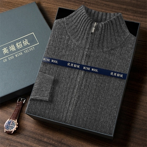 秋冬季新款舒适时尚百搭男士拉链领貂绒开衫图片