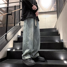 时尚加绒裤子男士潮流新款水洗耐磨加厚牛仔裤男秋冬季宽松长裤，男装牛仔裤，星座506A