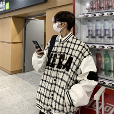 EQ85毛巾绣棒球服外套男格子编织夹克2024新款春装港风P113，男装夹克，电商C306-1