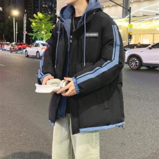 棉服男冬季新款港风宽松假两件连帽棉衣MF8587-特P78，男装棉衣，星座214-3
