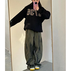 设计感宽松褶皱拼接做旧牛仔裤男潮牌休闲阔腿廓形弯刀裤NA284，男装牛仔裤，星座1116A（原606A-3）