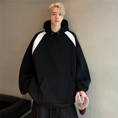 光板得物抖音二开360克华棉拼色连帽卫衣纽扣装饰W091-P65，男装卫衣，电商C307