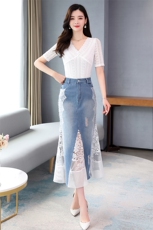 套装/套裙通勤两件套休闲时尚气质百搭宽松优雅V领蕾丝，女装套装/套裙，魅影