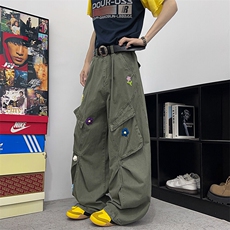 2025夏季新款直筒工装裤男女美式宽松花花刺绣伞兵裤KZ0126-P70，男装工装外套，星座308B-1