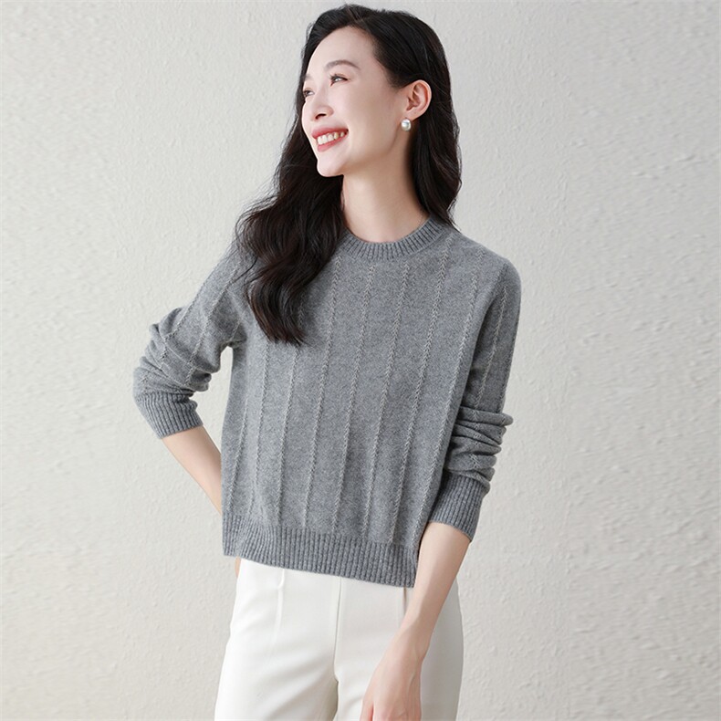 100%纯山羊绒秋冬新款圆领女宽松针织打底羊绒衫,女装羊绒衫,阿舍尔精品