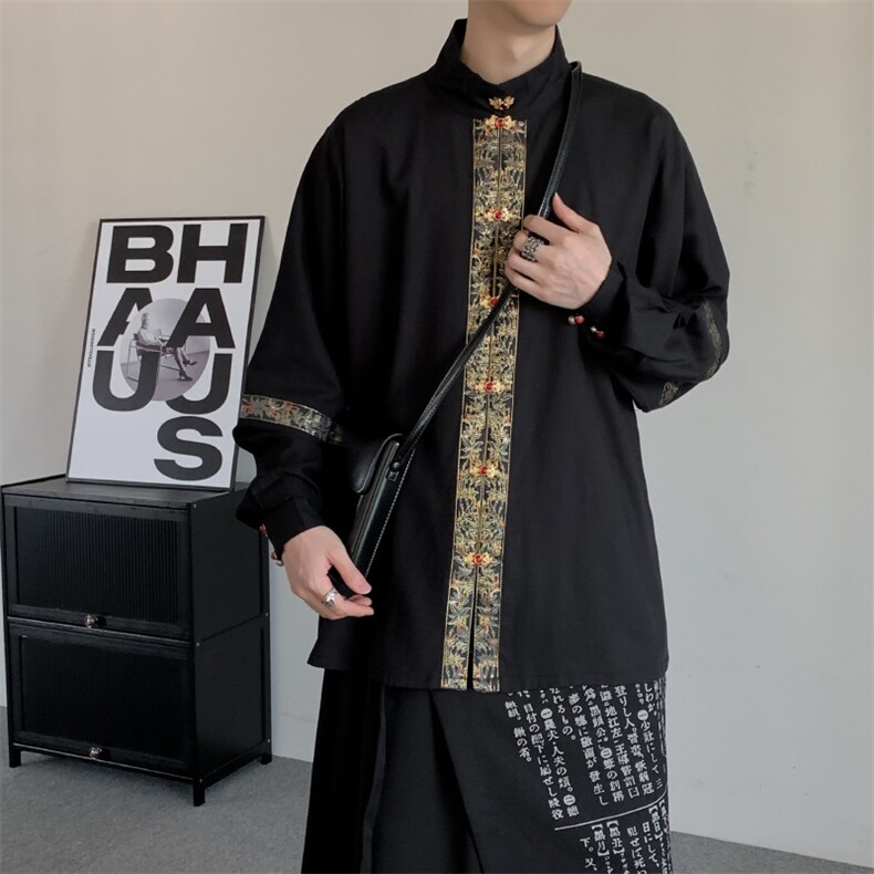 风山本耀司民族大码明制宫廷复古明制汉服天丝面料唐宋朝长衫,男装民族服装,星座909