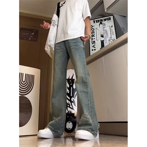 美式高街vibe重工艺做旧水洗hiphop喇叭牛仔裤货号K2402P60图片