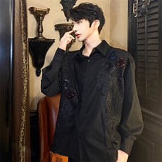 （）暗黑彩色玫瑰花朵复古衬衫男女百搭长袖衬衫5003-P88，男装衬衫，星座910-5