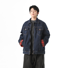 美式复古格纹拼接牛仔外套男女休闲宽松百搭工装夹克潮JK1166-P80，男装夹克，星座1103-3