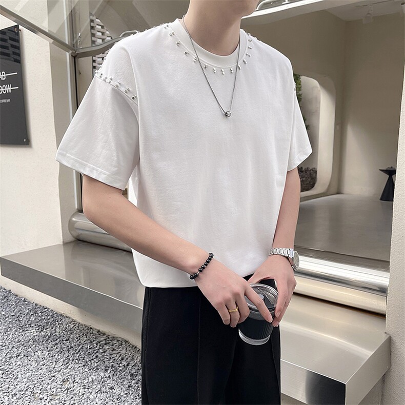轻熟风~2025夏季铆钉设计短袖T恤T2012/P50,男装T恤,电商B331