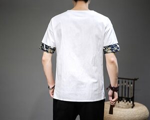 2021风男夏季棉麻短袖T恤宽松大码复古上衣QT6005-T图片