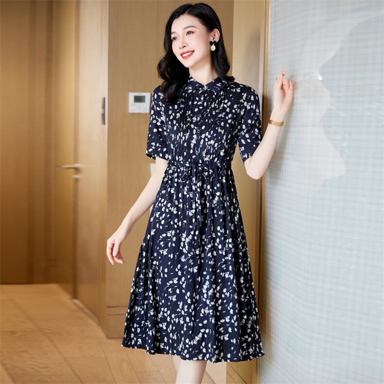 衬衫连衣裙2025夏季新款女装收腰显瘦小碎花中长款裙子气质a字裙,女装连衣裙,阿舍尔精品