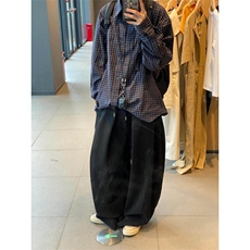 复古蓝色格子衬衫外套男女慵懒风宽松休闲松弛感衬衣外套C39，男装衬衫，星座1116A（原606A-3）