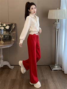 女秋季新款高级感休闲时尚套装减龄显瘦立领长袖外套阔腿裤两件套图片