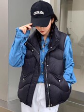 2024年冬季新款保暖90白鸭绒铆钉扣时尚潮流中性风羽绒马甲，女装马甲，牛米欧羽绒服工厂店