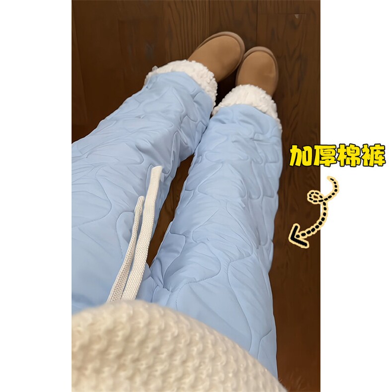 特批P45无差价抖音潮牌保暖羊羔毛菱格男夹棉棉裤K5613J加棉图片