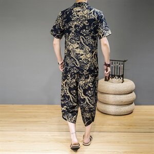 2021夏季中国风亚麻短袖套装男士七分裤两件套QT6005-TZ08-P65图片