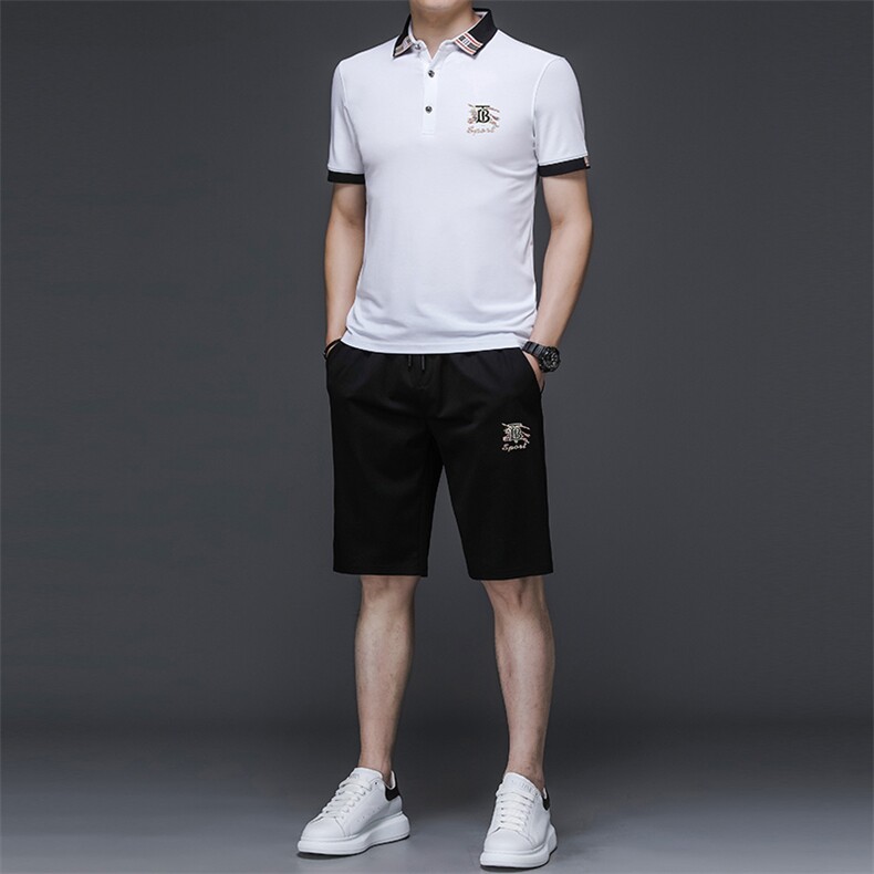 运动套装男夏季新款时尚韩流帅气短袖T恤男装绣花冰丝跑步三件套,男装休闲套装,电商B212（原钱塘6029）