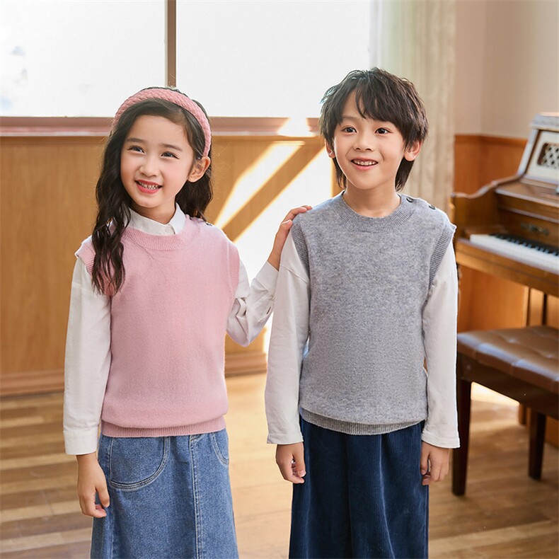 秋冬新款儿童羊毛马甲舒适百搭时尚圆领设计适合男女童穿着,童装马甲,伊绒腾羊绒