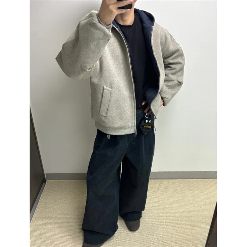美式重磅双拉链连帽卫衣外套男女痞帅休闲外套撞色情侣开衫Y8280图片