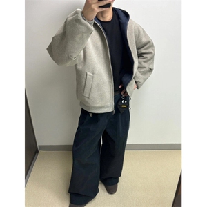 美式重磅双拉链连帽卫衣外套男女痞帅休闲外套撞色情侣开衫Y8280图片
