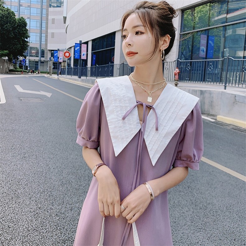 【现货】夏季V字大翻领法式连衣裙088-1872P95K148,女装连衣裙,2C088