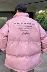 港风立领PU皮复古做旧金属印花字母设计棉衣男MY77732P130控178，男装棉衣，星座227-7