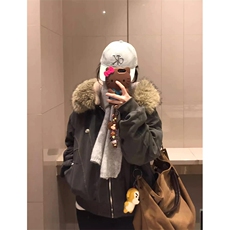 现货重磅boxy短款棉衣座山雕大毛毛领男女棉服水洗工装厚外套，男装棉衣，电商A486