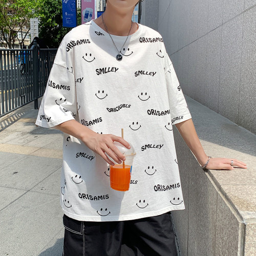 夏季港风T恤男宽松满印花中性风t恤情侣款DS-A160-1-T116-P30,男装T恤,电商C323-1