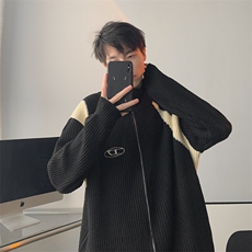 秋款男高领毛衣印花图案拼色针织衫拉链夹克外套M05P65，男装针织衫/毛衣，星座1013-1