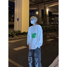 美式复古英文AND印花长袖T恤小领口打底衫，男装T恤，星座310A-4