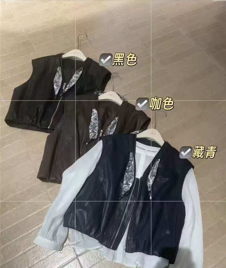 秋新款韩版宽松休闲百搭马夹机车服无袖丝巾皮衣马甲,女装短外套,泰合衣坊