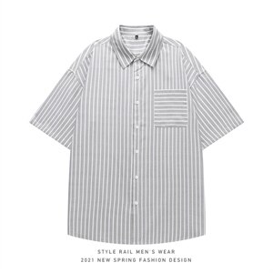 2021年夏季新款条纹衬衫男白底平铺宽松衬衫DS-C407-CS306-P35图片
