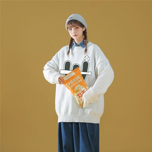 中性秋/冬潮流W字母趣味印花百搭保暖圆领套头毛衣M1025P50控68图片