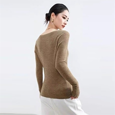 杨子纱100%超细羊毛无缝一字领鱼骨纹，女装针织衫/毛衣，优麦羊绒（原洪叶羊绒）