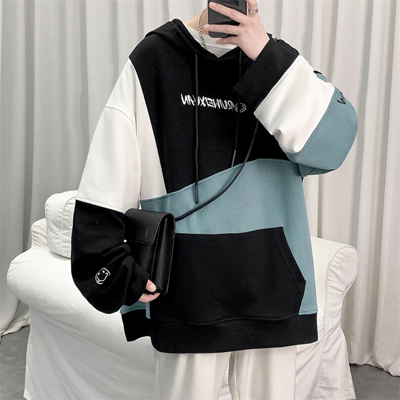 7XL-M货足港风长袖卫衣男2023春新款休闲拼色上衣加肥加大码控88,男装卫衣,钱塘717(原712)