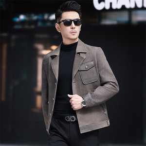 秋冬新款男士皮衣绵羊皮外套休闲西服皮衣简约夹克通勤男装图片