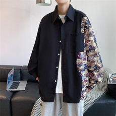 长袖衬衫男夏季ins潮牌衬衣小熊拼接宽松薄款港风外套W3567-P32，男装衬衫，星座512-2
