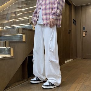 日系休闲工装裤新款口袋宽松直筒复古百搭时尚男长裤图片