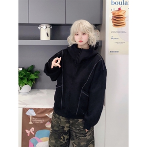 抖音得物高品质秋冬美式高街重磅结构辑明线纹理连帽卫衣外套W111图片